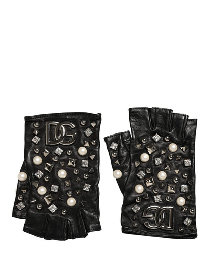 Dolce & Gabbana Black Pearl Embellished Wrist Length Gloves