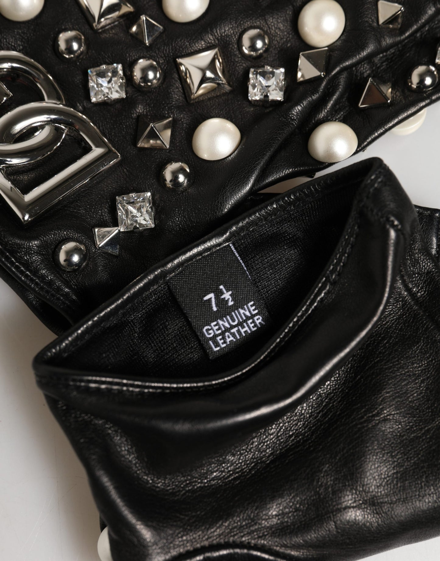 Dolce & Gabbana Black Pearl Embellished Wrist Length Gloves
