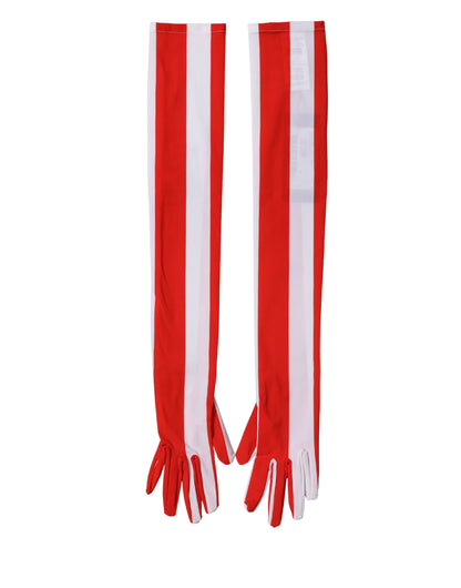 Dolce & Gabbana Red White Stripes Nylon Elbow Length Women Gloves