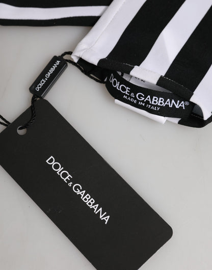 Dolce & Gabbana Black White Stripes Nylon Elbow Length Women Gloves