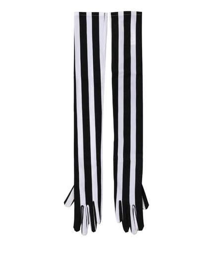Dolce & Gabbana Black White Stripes Nylon Elbow Length Women Gloves