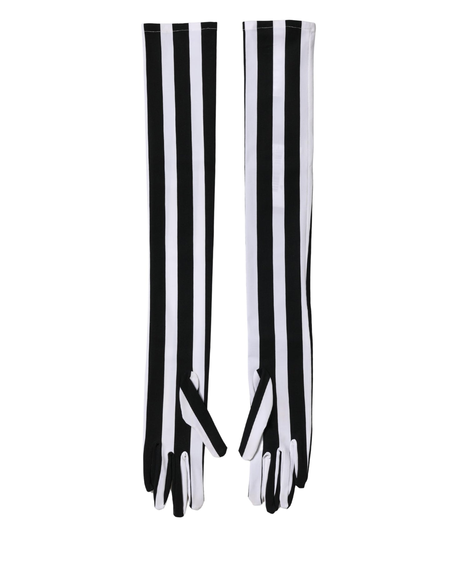 Dolce & Gabbana Black White Stripes Nylon Elbow Length Women Gloves