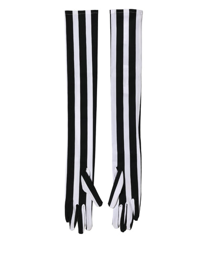 Dolce & Gabbana Black White Stripes Nylon Elbow Length Women Gloves