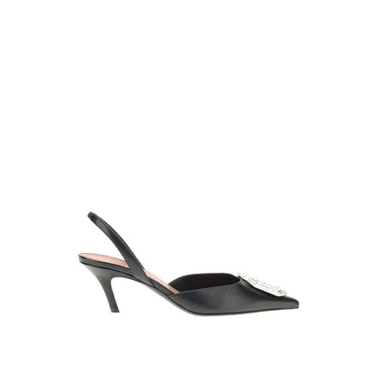 Amina Muaddi Black Calfskin High Heel Pumps