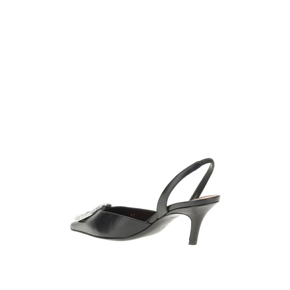Amina Muaddi Black Calfskin High Heel Pumps