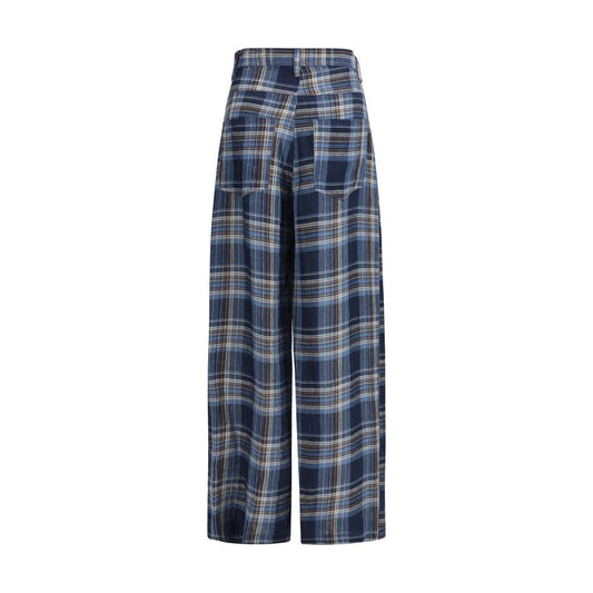 MARBELL Blue Linen Casual Pants