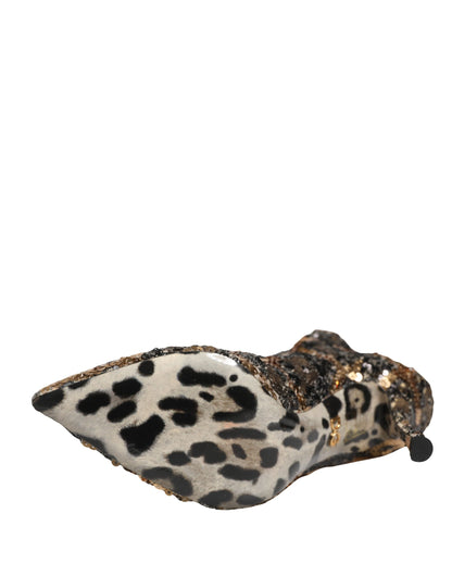 Dolce & Gabbana Gold Leopard Sequin Sock Ankle Boots Shoes