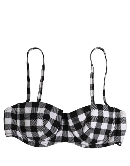 Dolce & Gabbana Black White Gingham Check Beachwear Bikini Top