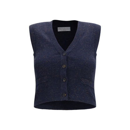Brunello Cucinelli Blue Cashmere Sleeveles Sweater
