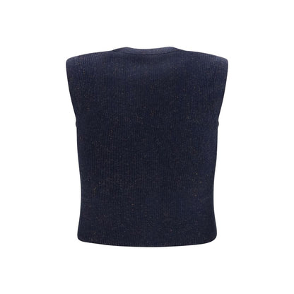 Brunello Cucinelli Blue Cashmere Sleeveles Sweater