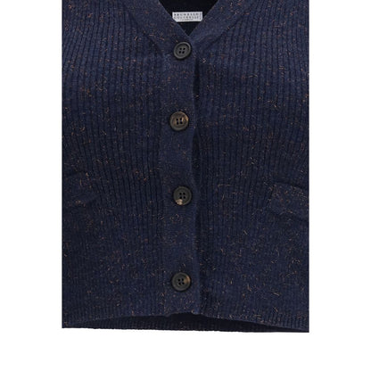 Brunello Cucinelli Blue Cashmere Sleeveles Sweater