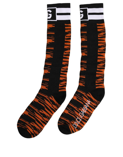 Dolce & Gabbana Orange Black Tiger Stripe Knee High Accessory Socks