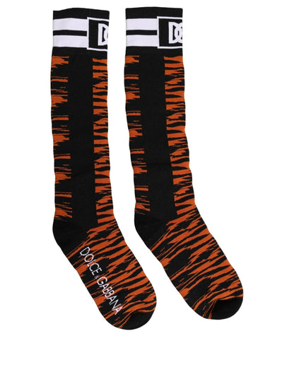 Dolce & Gabbana Orange Black Tiger Stripe Knee High Accessory Socks