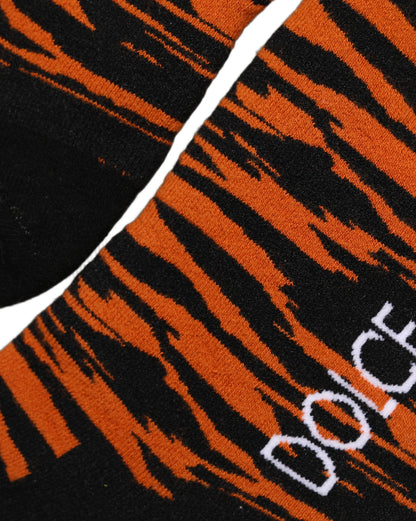 Dolce & Gabbana Orange Black Tiger Stripe Knee High Accessory Socks