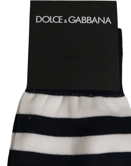 Dolce & Gabbana Black White Stripes Cotton Mid Calf Accessory Socks