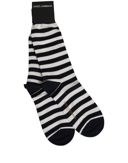 Dolce & Gabbana Black White Stripes Cotton Mid Calf Accessory Socks
