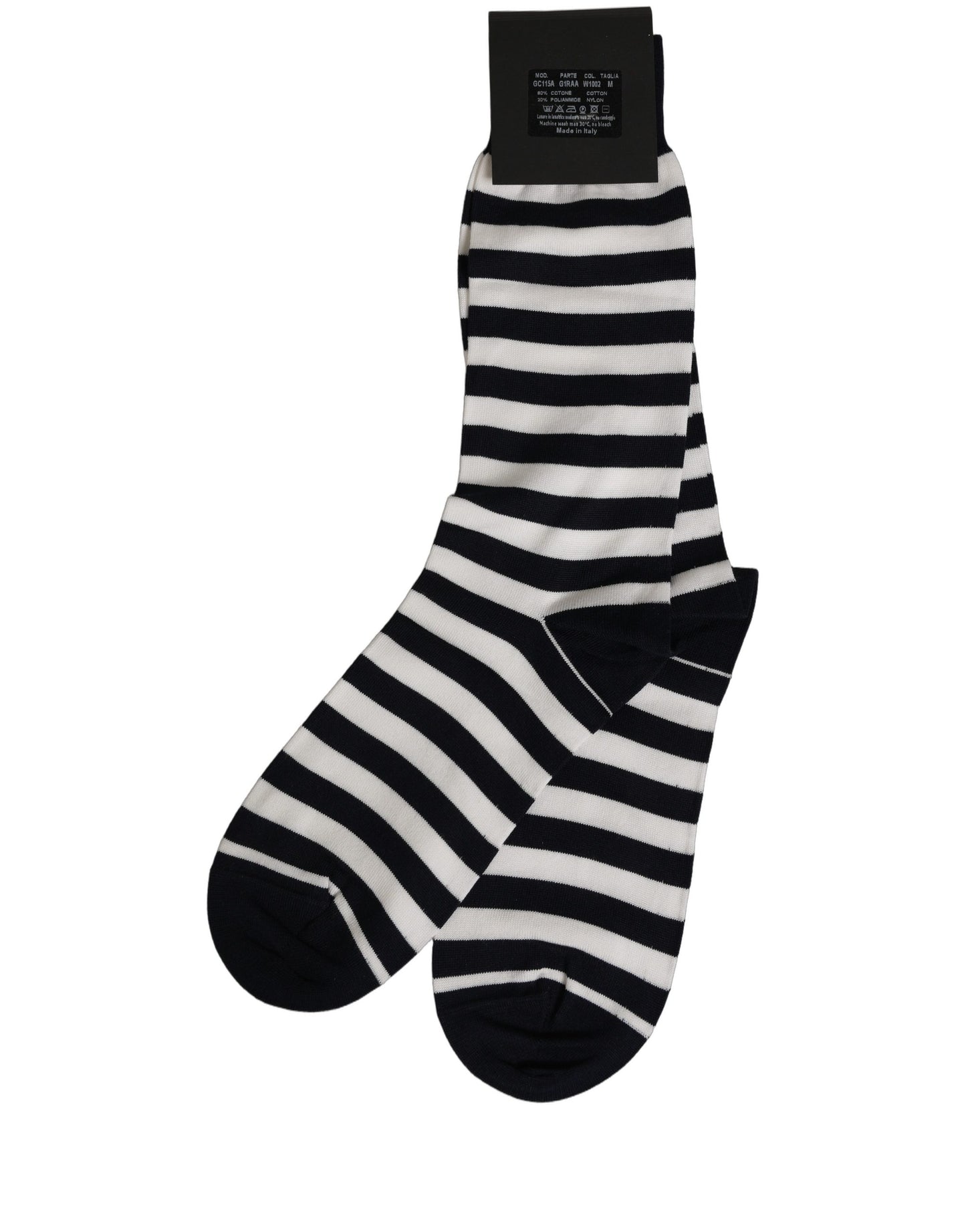 Dolce & Gabbana Black White Stripes Cotton Mid Calf Accessory Socks
