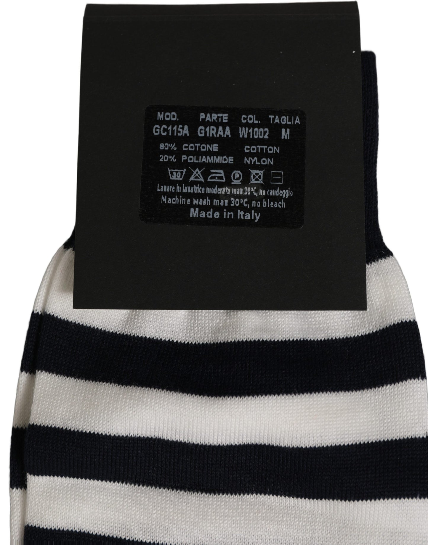 Dolce & Gabbana Black White Stripes Cotton Mid Calf Accessory Socks