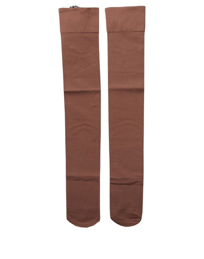 Dolce & Gabbana Brown Nylon Stretch Over The Calf Stockings Socks