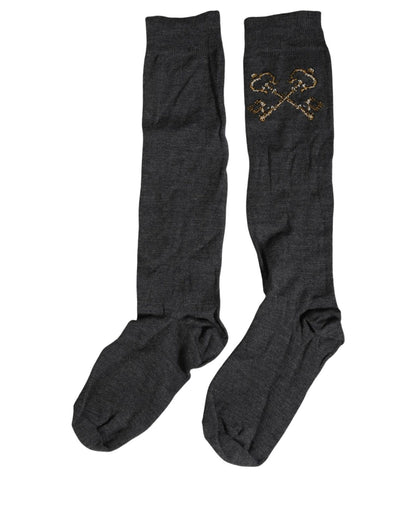 Dolce & Gabbana Dark Gray Wool Over The Calf Knee High Accessory Socks