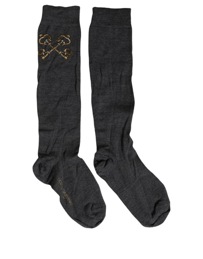 Dolce & Gabbana Dark Gray Wool Over The Calf Knee High Accessory Socks