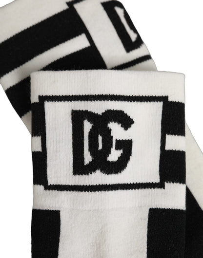 Dolce & Gabbana White Black Cotton Stretch Knee High Socks