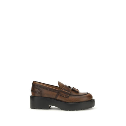 Miu Miu Brown Calf Leather Bos Taurus Platform Loafers