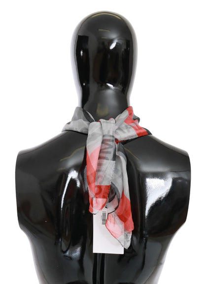 Costume National Red 100% Silk Branded Gray Scarf