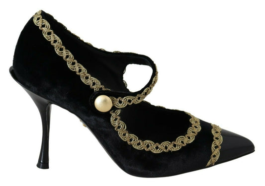 Scarpe Mary Jane con tacco Dolce &amp; Gabbana in velluto nero decorato