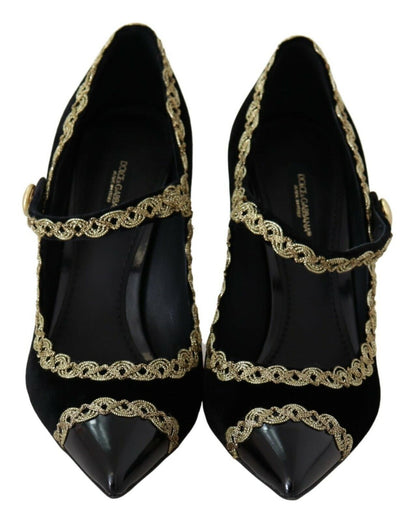 Scarpe Mary Jane con tacco Dolce &amp; Gabbana in velluto nero decorato