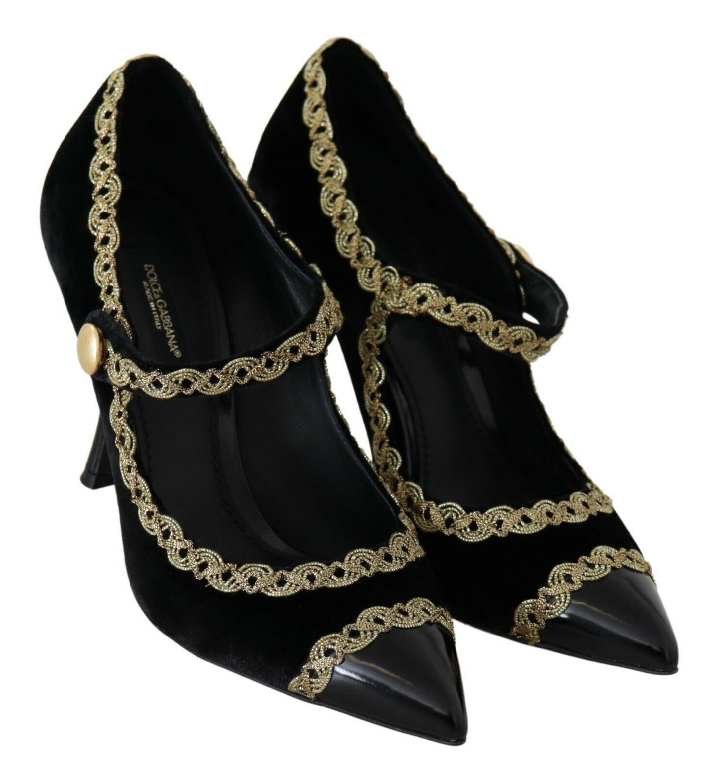 Scarpe Mary Jane con tacco Dolce &amp; Gabbana in velluto nero decorato