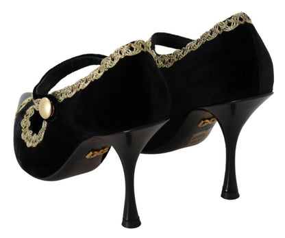 Scarpe Mary Jane con tacco Dolce &amp; Gabbana in velluto nero decorato
