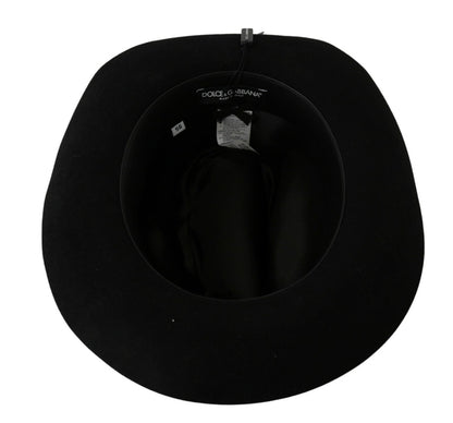 Dolce & Gabbana Black Lapin Amor Gignit Wide Brim Panama Hat