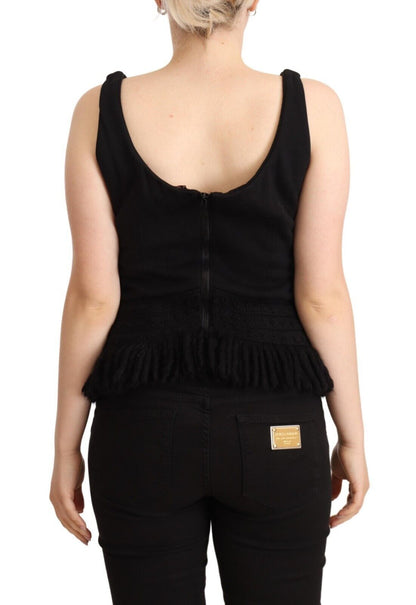 Ermanno Scervino Black Cotton Sleevelesss Tank Casual Top