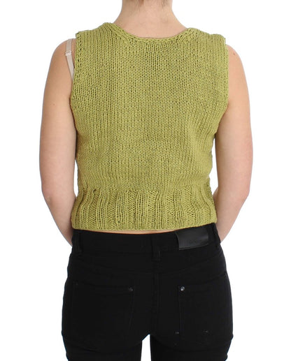 PINK MEMORIES Green Cotton Blend Knitted Sleeveless Sweater