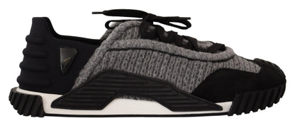Dolce & Gabbana Black Gray Fabric Lace Up NS1 Sneakers Shoes