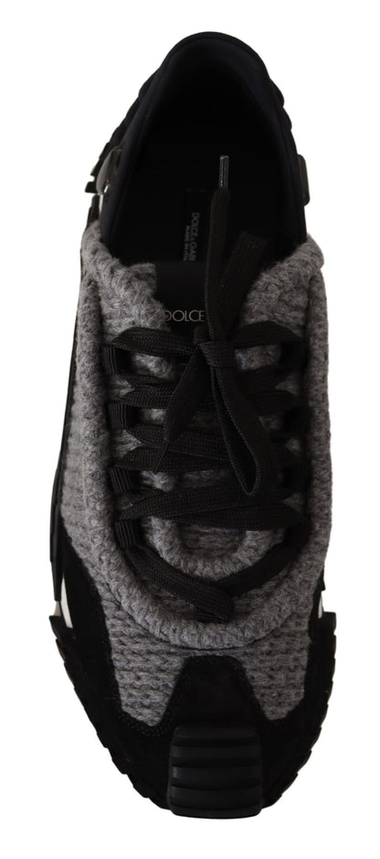 Dolce & Gabbana Black Gray Fabric Lace Up NS1 Sneakers Shoes