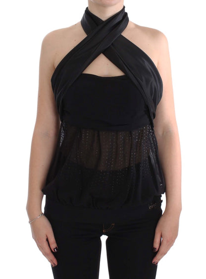 Exte Black Neck Wrap Top Blouse