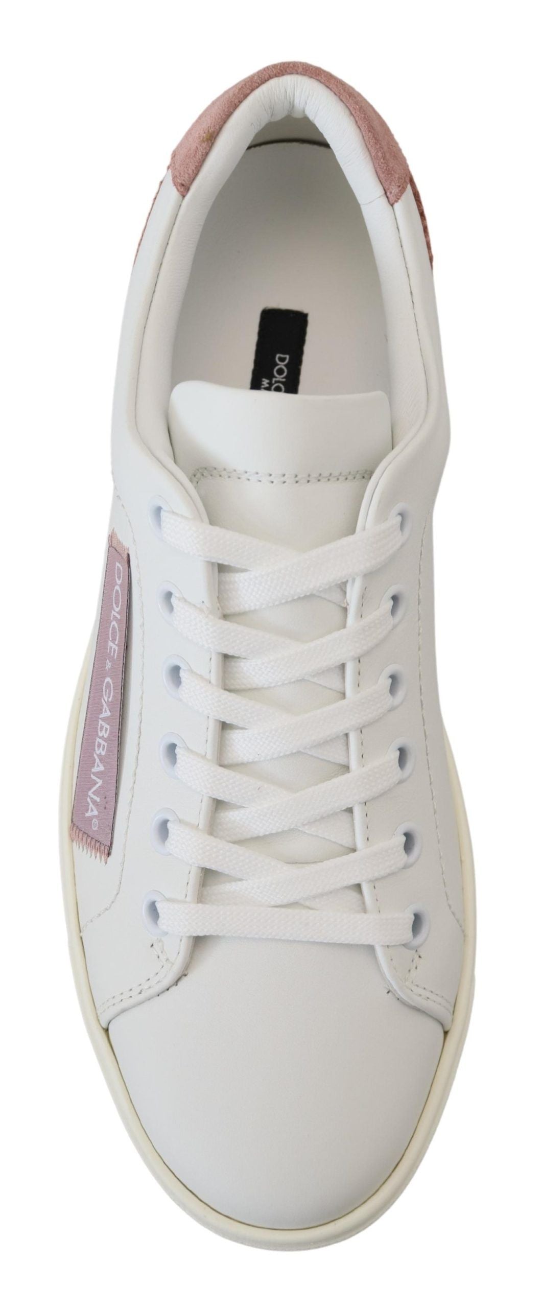 Dolce & Gabbana White Pink Leather Low Top Sneakers Shoes