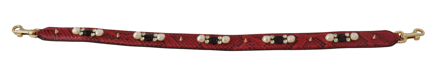 Dolce & Gabbana Red Exotic Leather Crystals Bag Shoulder Strap