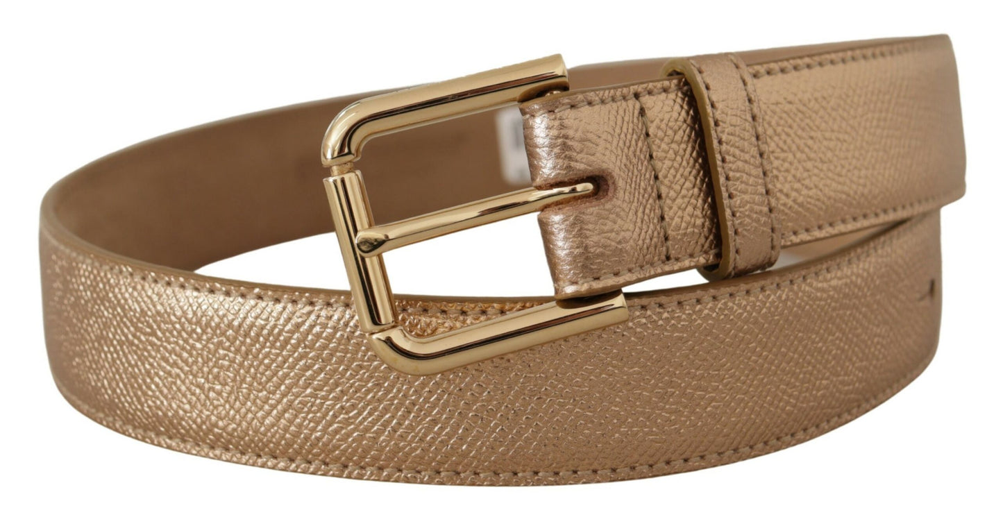 Dolce & Gabbana Rose Gold Leather Metallic Tone Metal Buckle Belt