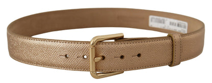 Dolce & Gabbana Rose Gold Leather Metallic Tone Metal Buckle Belt
