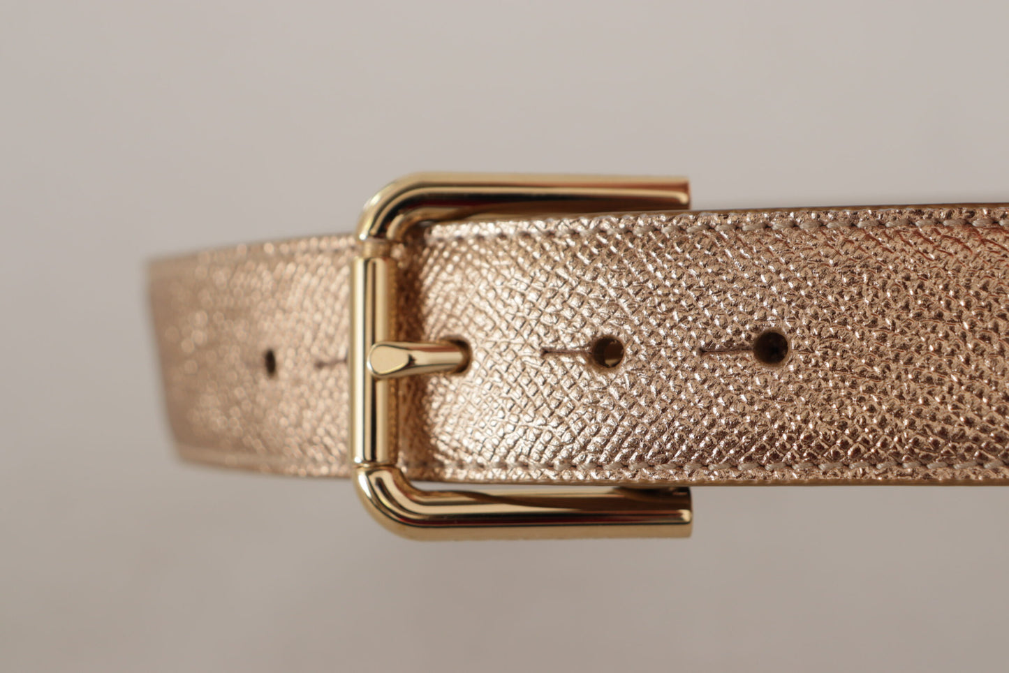 Dolce & Gabbana Rose Gold Leather Metallic Tone Metal Buckle Belt