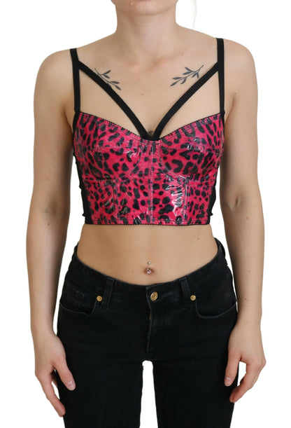 Top bustier corto con stampa leopardata rosa Dolce &amp; Gabbana