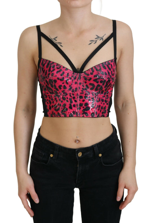 Top bustier corto con stampa leopardata rosa Dolce &amp; Gabbana