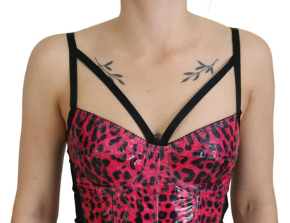 Top bustier corto con stampa leopardata rosa Dolce &amp; Gabbana
