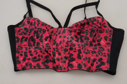 Top bustier corto con stampa leopardata rosa Dolce &amp; Gabbana