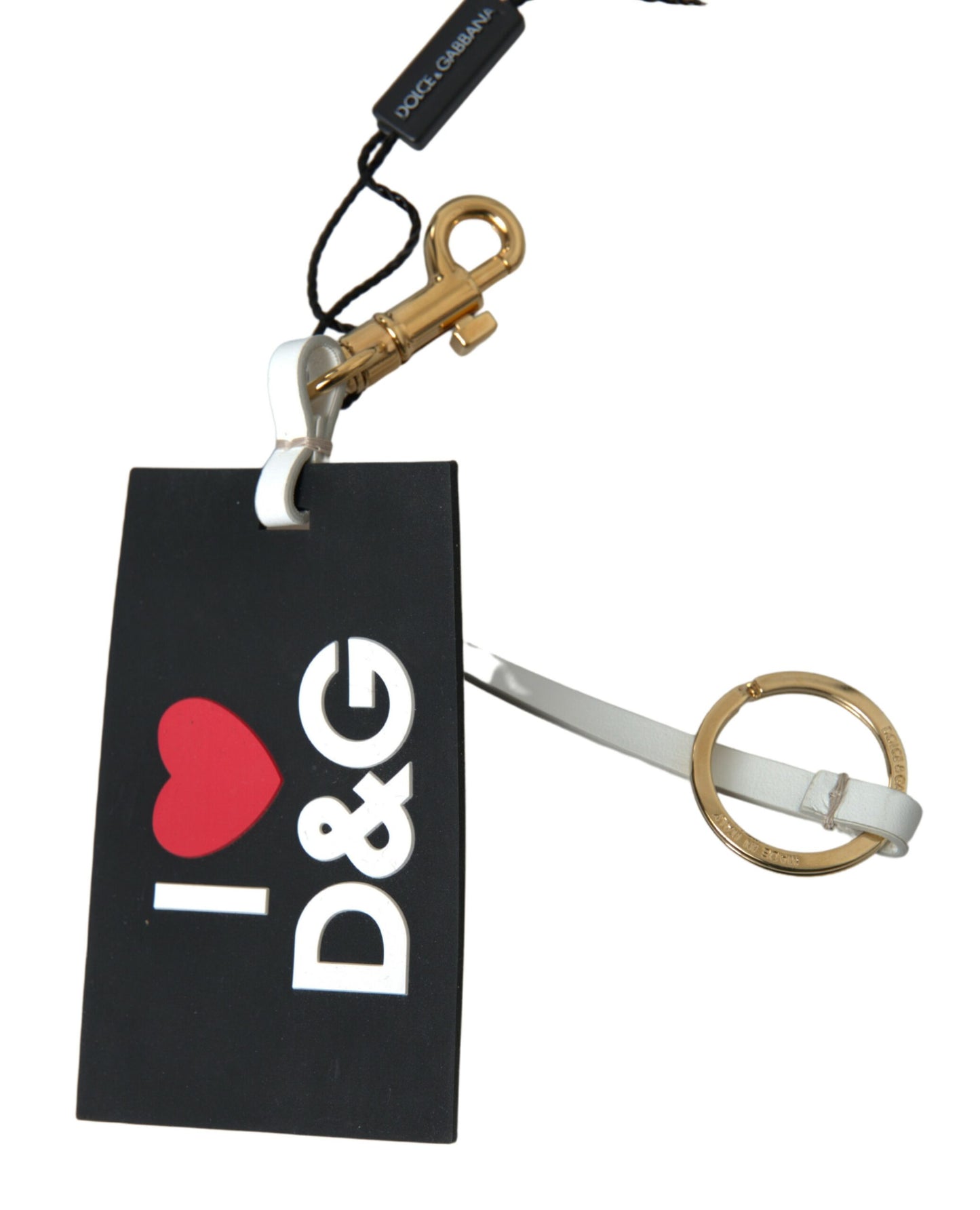 Portachiavi in ​​ottone dorato con logo DG in silicone nero Dolce &amp; Gabbana