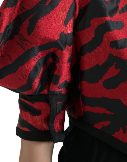 Dolce & Gabbana Black Red Patterned Cropped Coat Jacket