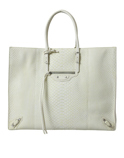 Balenciaga White Yellow Exotic Skin Leather Shopping Tote PAPIER Bag